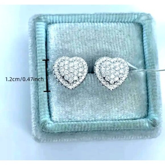 Heart-Shaped Silver‎ Toned Stud Earrings - Picture 2 of 3